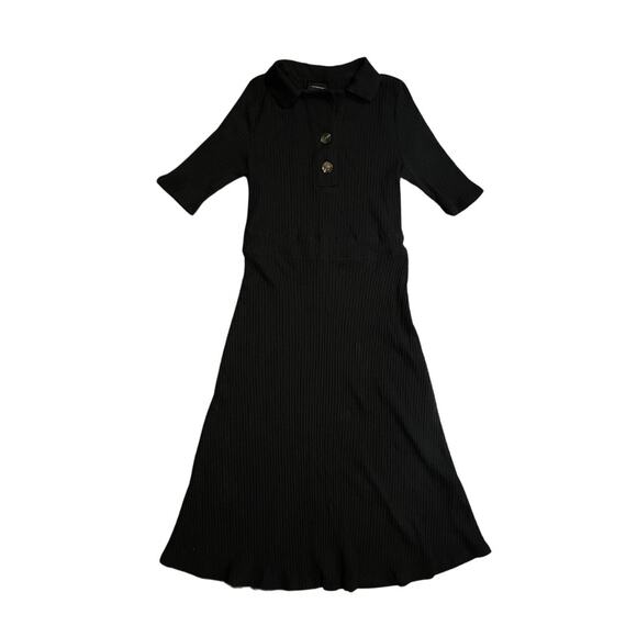 Who What Wear Women's Polo Rib Midi Dress Black Elbow Sleeve Length Size M - Picture 1 of 4